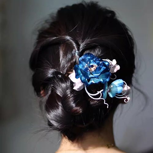 森森的簪丨蓝色梦露 非遗绒花发簪梳 高端礼物新中式古风旗袍发饰 - 图1