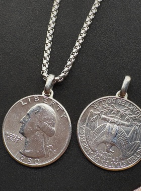 美式复古25美分华盛顿头像项链