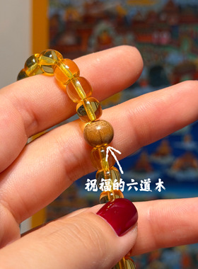天然金珀手串念珠54颗约7x6.5mm老形珠搭配祝福品