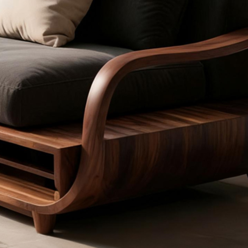 2025新款北美黑胡桃实木转角贵妃沙发组合禅意新中式简约布艺客厅 - 图2