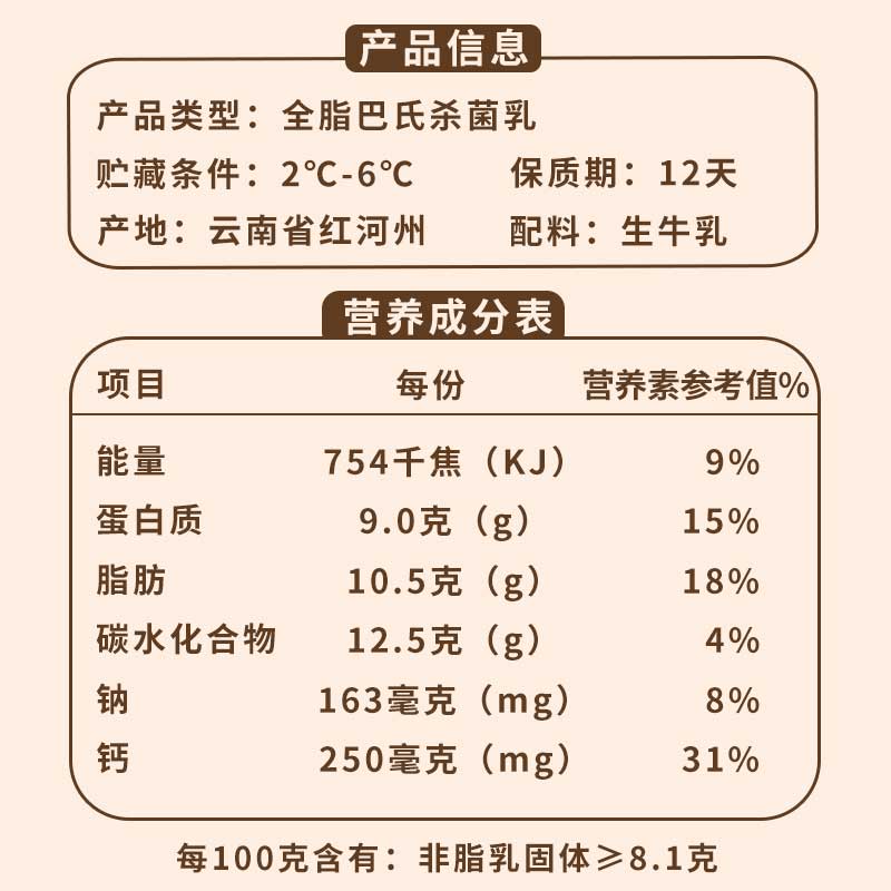 云南乍甸森林牧场巴氏鲜牛乳250g瓶官方旗舰店全脂巴氏鲜奶乳蛋白-图2