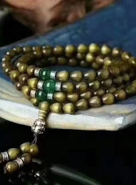 金丝楠木手串108颗手链黑檀佛珠紫檀黄花梨沉香阴沉木金丝檀手串