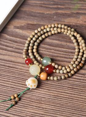 天然檀木三圈手串菩提猫爪手链