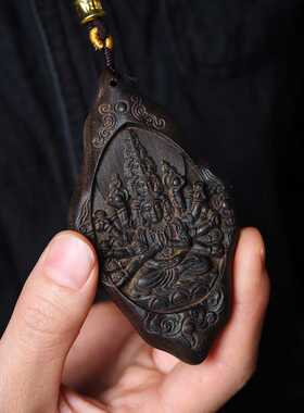 越南芽庄沉香老料随形吊坠千手观音手把件沉香车挂件文玩木雕项链