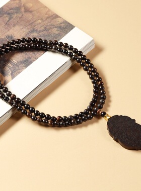 沉香木雕刻平安锁项链吊坠