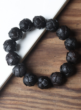 沉香木雕刻莲花手串步步生莲手链