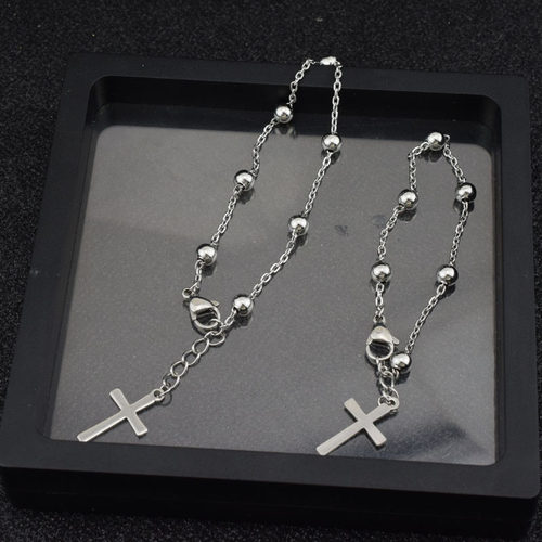 BTS朴智旻JIMIN同款手链男经典十字架流苏圆珠手链女学生情侣手链 - 图2