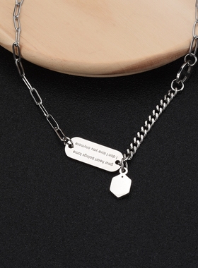 钛钢拼接不对称韩版情侣字母牌