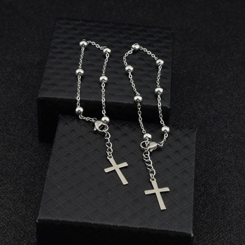 BTS朴智旻JIMIN同款手链男经典十字架流苏圆珠手链女学生情侣手链 - 图1