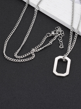 王一博同款几何男士钛钢长项链