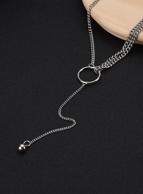 港风钛钢蹦迪不对称流苏金属项链