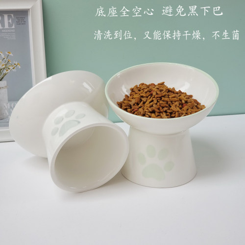 加菲猫食盆陶瓷高脚护颈椎宽口猫粮碗水碗斜口猫饭碗扁脸宠物猫碗-图2