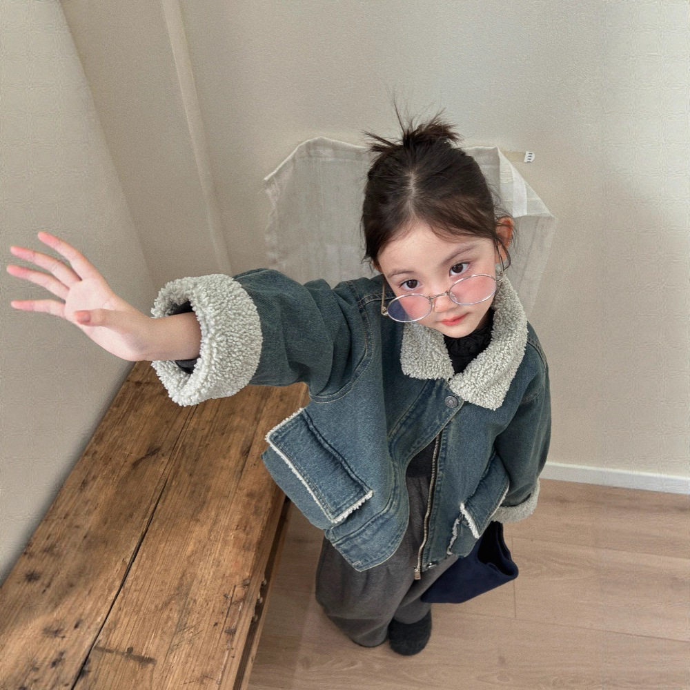 韩国童装2025冬款女童复古洋气加绒保暖外套儿童气质毛领牛仔棉服,淘宝优惠券,粉丝福利购,淘宝优惠卷