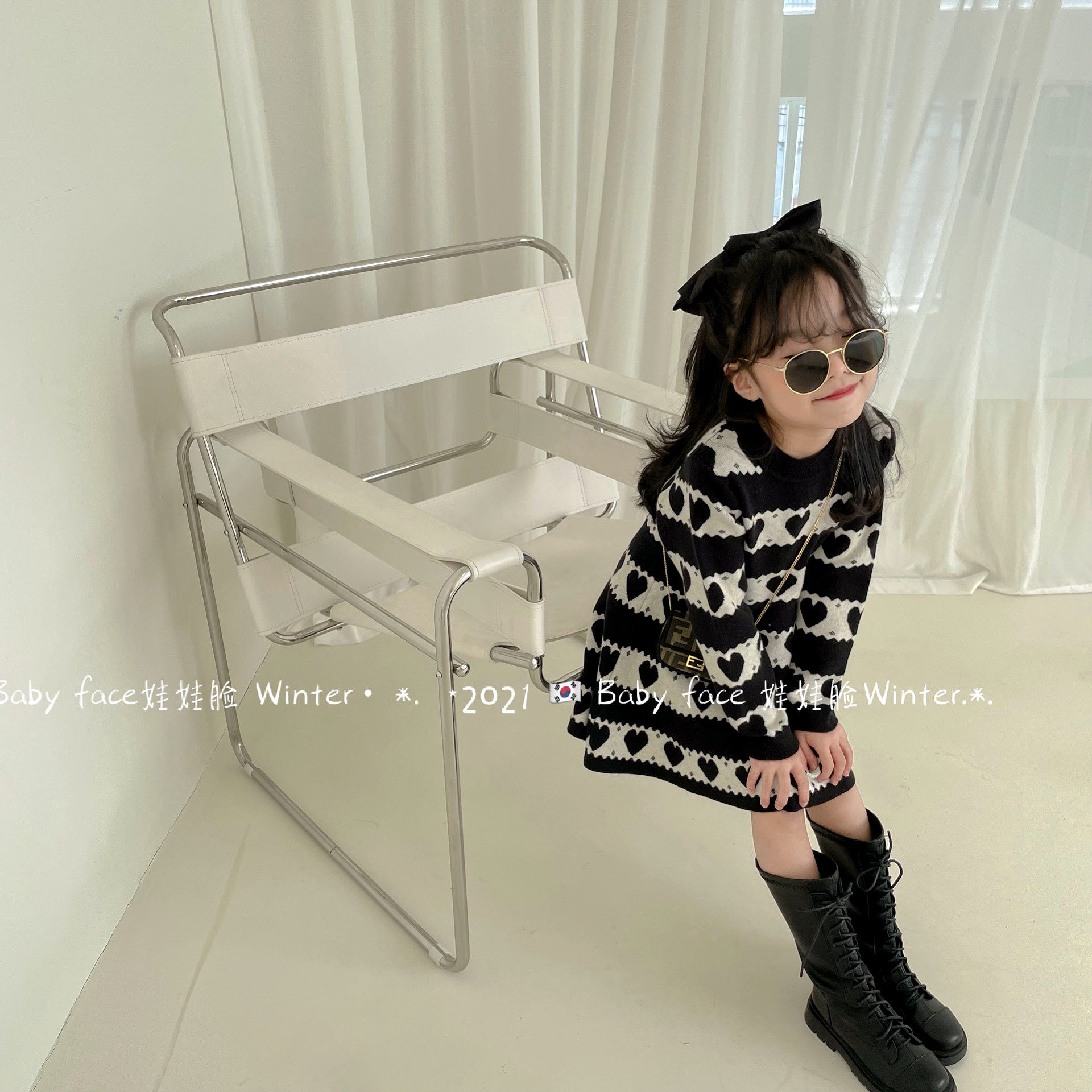 儿童洋气公主裙2025秋冬韩国版女童宝宝大裙摆爱心棉线针织连衣裙,淘宝优惠券,粉丝福利购,淘宝优惠卷