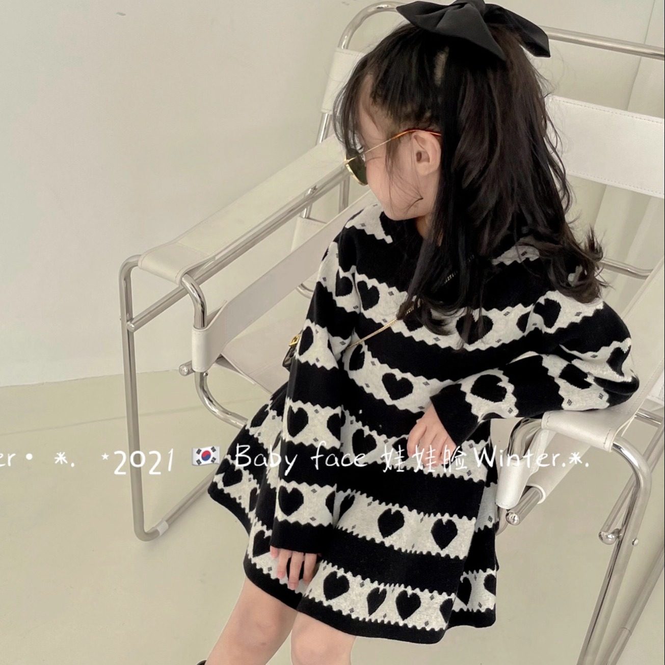 儿童洋气公主裙2025秋冬韩国版女童宝宝大裙摆爱心棉线针织连衣裙,淘宝优惠券,粉丝福利购,淘宝优惠卷