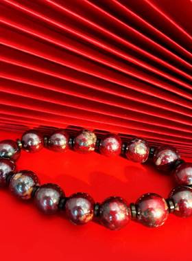 天然辰砂万山朱砂乌金砂佛珠手串朱砂原矿局部晶体透高品文玩手链