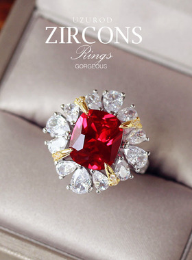 复古仿真鸽血钻高级感贵气戒指