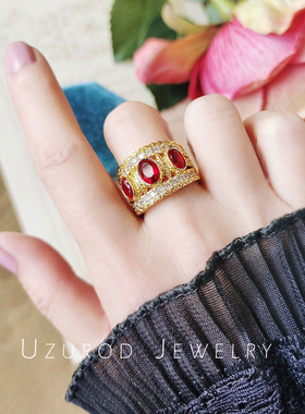 红宝石戒指UZUROD铜镀金复古女