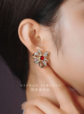 银针耳钉UZUROD铜镀金气质女