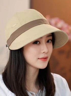 渔夫帽显脸小马术拼色休闲百搭宽帽檐鸭舌防晒帽女Sun hat women
