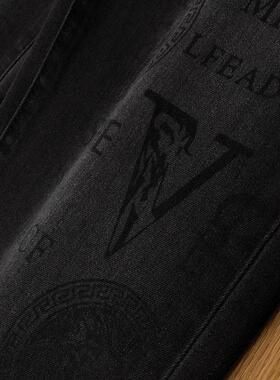 高端黑色牛仔裤High end European black jeans with men's print