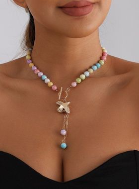 欧美跨境饰品时尚飞鸽吊坠多彩串珠项链温柔田园清新风格necklace