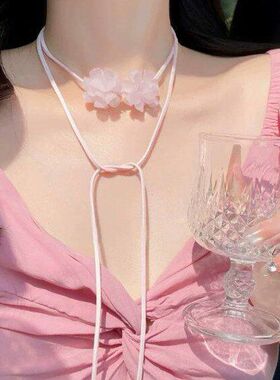 超仙森系甜美绣球花颈链女小清新可爱绑带choker项圈颈带春夏项链