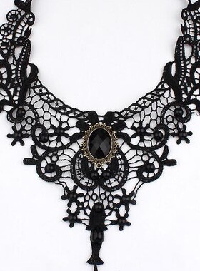 哥特式choker蕾丝项链女颈链简约夸张黑色锁骨链假领子手工饰品