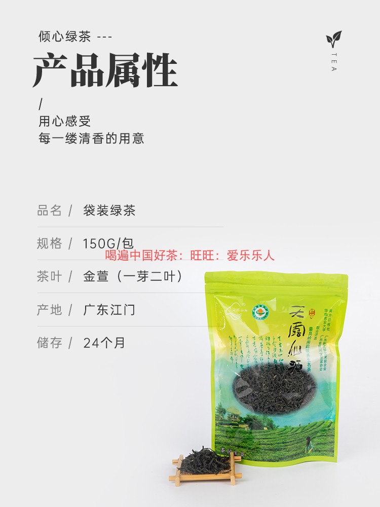 天露仙源 袋装绿茶 金萱一芽二叶 100g 广东江门开平大沙天露山