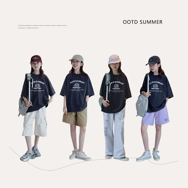 女大童T恤2025夏装新款初中生美式复古风短袖青少年简约休闲上衣,淘宝优惠券,粉丝福利购,淘宝优惠卷