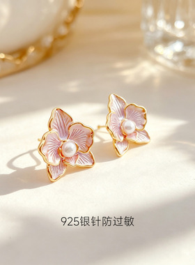 天然淡水珍珠耳钉中国风新中式日常爆闪女性耳饰轻奢花朵易清洁