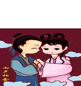 布贴画牛郎织女鹊桥会七夕定制