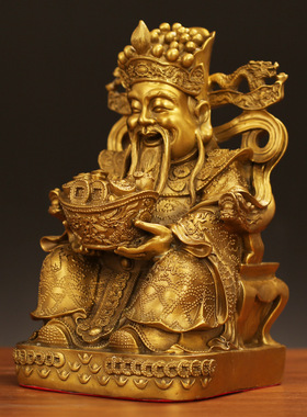 黄铜色全铜财神爷聚宝盆财神家居客厅摆件店铺开业送好礼