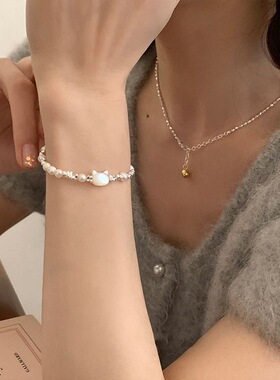 手工碎银串珠猫咪手链女轻奢小众可爱ins精致闺蜜礼物