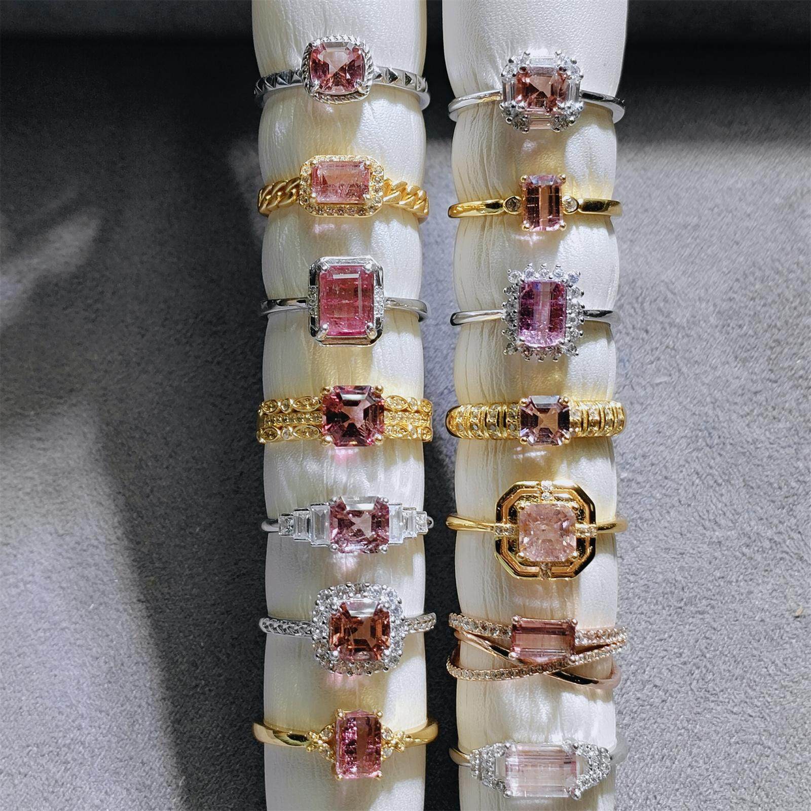 天然碧玺戒指粉碧玺绿碧玺阿斯切方形925银镶嵌戒指镶金净体火彩,淘宝优惠券,粉丝福利购,淘宝优惠卷