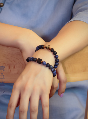 原创设计风蓝纹石磨砂面百搭手串