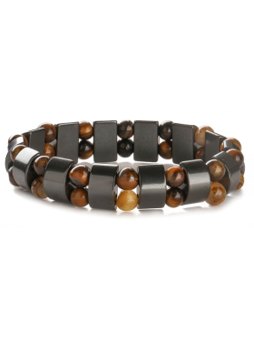 天然虎眼石黑曜石磁性双层手链