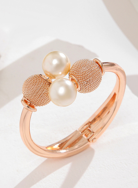 简约玫瑰金珍珠手链女几何圆形