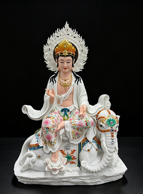 仿瓷文殊菩萨普贤菩萨工艺品摆件文殊师利法王子礼品家居摆件