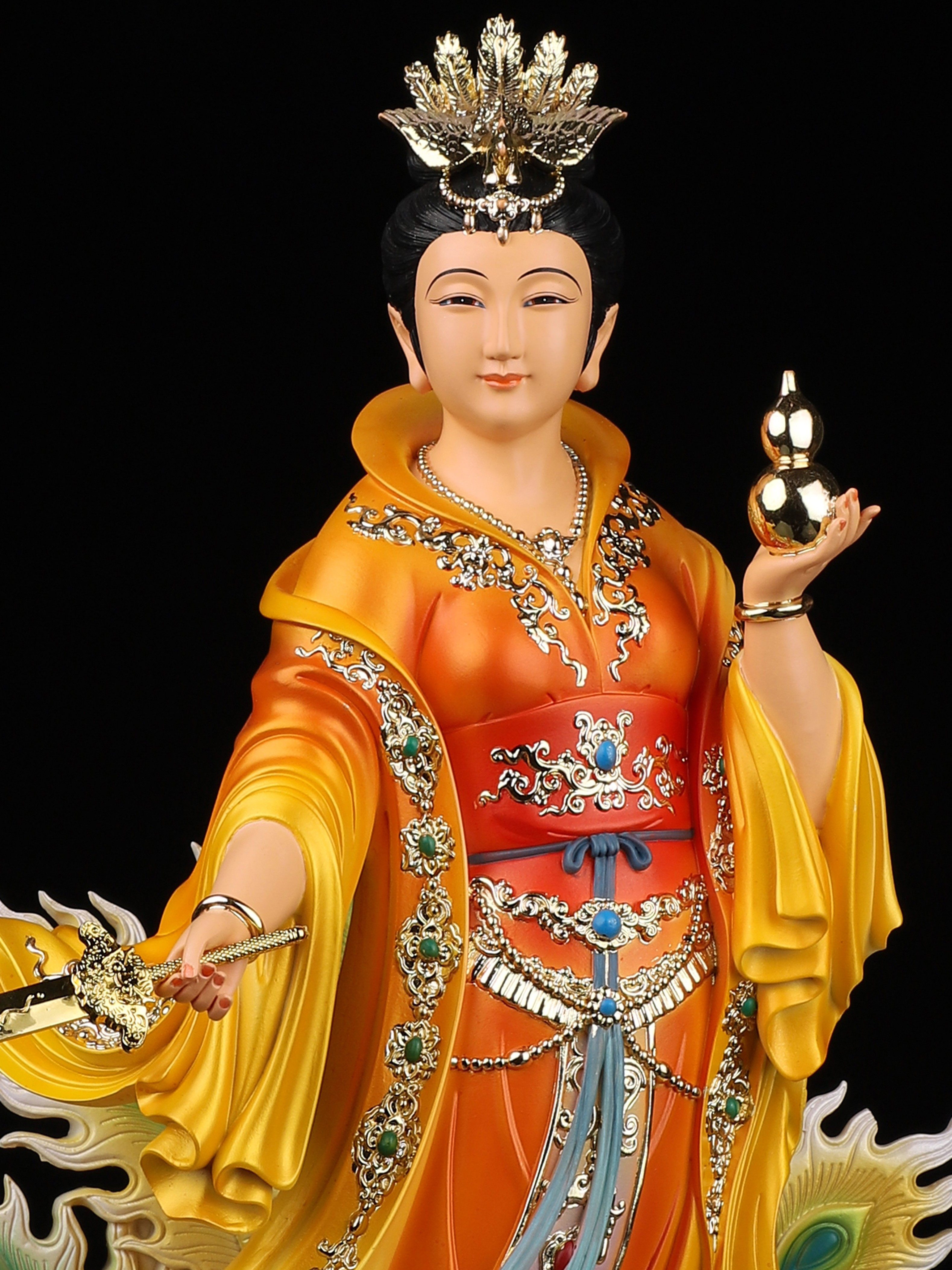 九天玄女站像踏凤九天圣母娘娘彩绘玄母天尊寺庙家用镇宅佛像摆件_虎窝淘