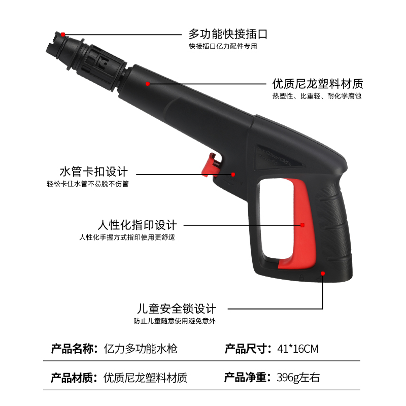 亿力3/4/5系高压洗车机配件水枪钢丝管进出水接头刷泡沫壶-图0