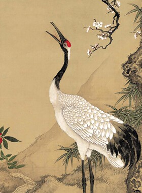 松梅双鹤图高清微喷复制国画书房