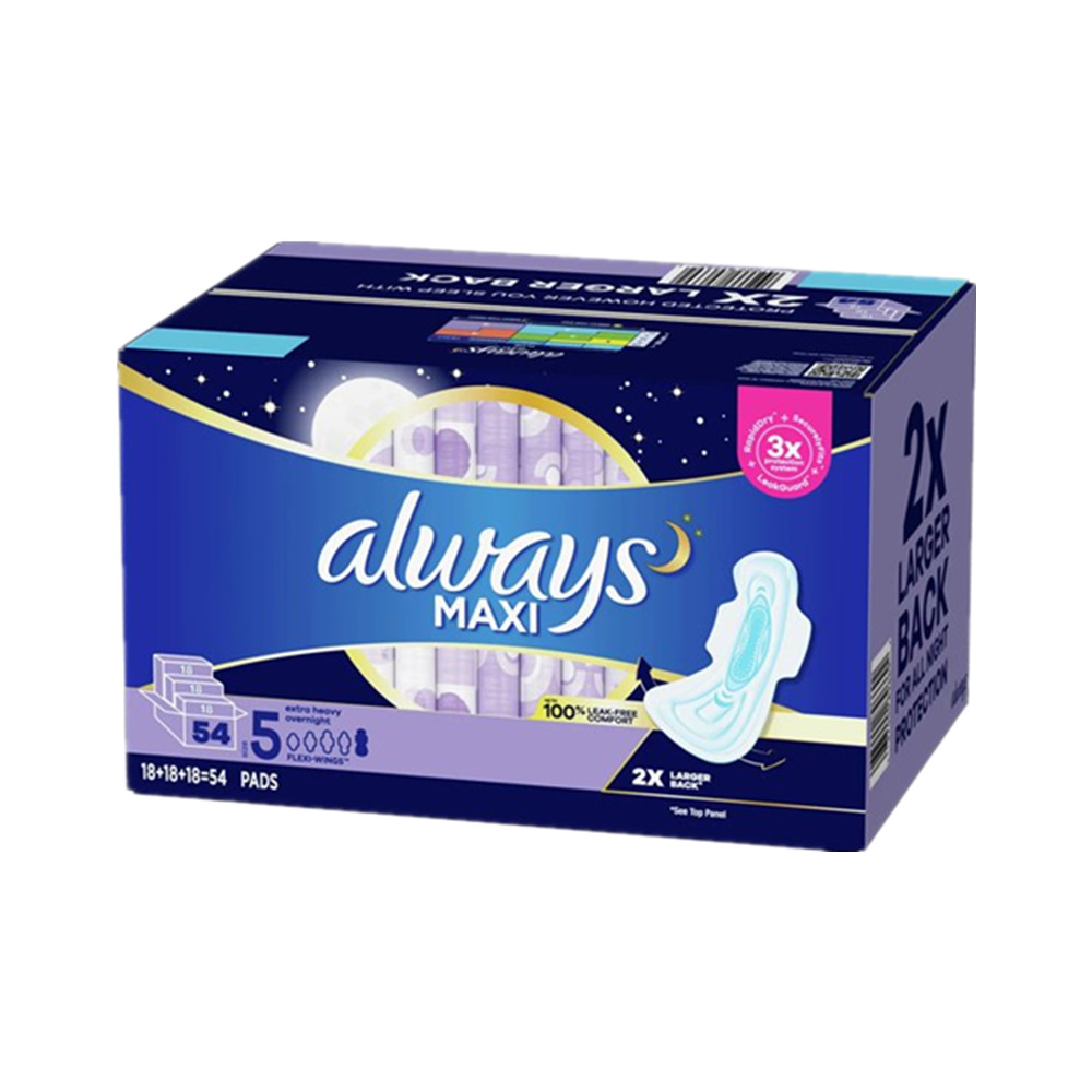 现货 美国Always MAXI Extra 加厚加长夜用卫生巾54片一箱 可选 - 图2