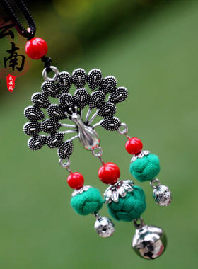 苗银孔雀小球球铃铛女清新项链