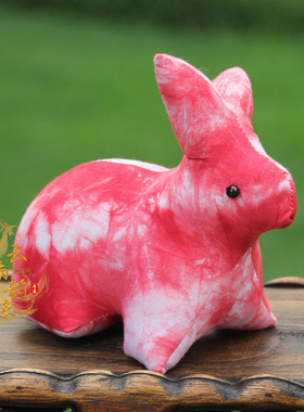 民族风手工扎染蓝染布艺小兔摆件