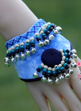 特色大理扎染手工编织布艺铃铛手链民族风蓝染手饰云南旅游纪念品