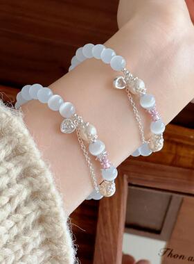 猫眼石手串清冷感简约百搭时尚ins小众饰品串珠手链精致高级女款