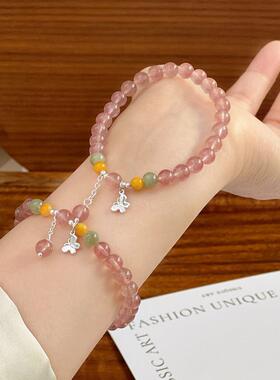 天然草莓晶手串招桃花人缘串珠水晶手链送闺蜜礼物饰品高颜值绝美