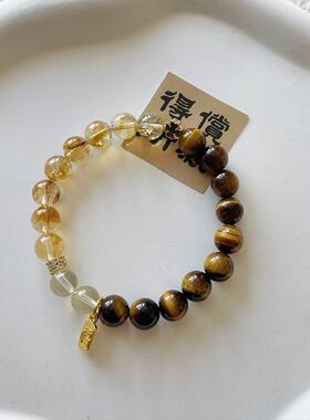 天然黄塔晶水晶手串珠招财黄虎眼石柠檬晶手链饰品女生款2026新款