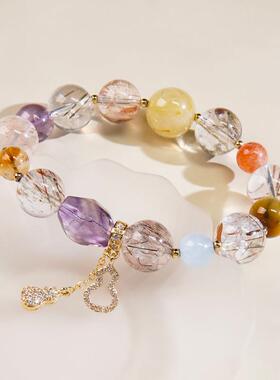 天然黑金超七白水晶手串弹力绳蝴蝶多宝串珠手链饰品女款2026新款